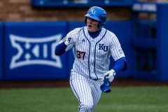 LAWRENCE, KS - 03.06.2025 - infielder and outfielder Jackson Hauge #37 of the Kansas Jayhawks during game vs Milwaulkee in Lawrence, KS. Photo by Sydney Allan/Kansas Athletics