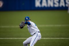 Lawrence, KS - April 19, 2025 - right handed pitcher Manning West #45 of the Kansas Jayhawks during game between Kansas and KSU at Hoglund Ballpark in Lawrence, KS. Photo by Kansas Athletics