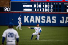 Lawrence, KS - April 19, 2025 - infielder Michael Brooks #6 of the Kansas Jayhawks during game between Kansas and KSU at Hoglund Ballpark in Lawrence, KS. Photo by Kansas Athletics