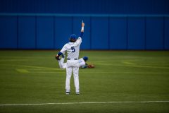 Lawrence, KS - April 19, 2025 - infielder Sawyer Smith #5 of the Kansas Jayhawks during game between Kansas and KSU at Hoglund Ballpark in Lawrence, KS. Photo by Kansas Athletics