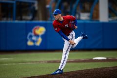 Lawrence, KS - October 24, 2025 -  Mason Cook #43 of the Kansas Jayhawks during a game against K-State at Hoglund Ballpark in Lawrence, KS. Photo by Sydney Allan/Kansas Athletics
