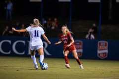 Lawrence, KS - October 2, 2025 - defender/midfielder Caroline Castans #15 of the Kansas Jayhawks during a game against KSU at Rock Chalk Park in Lawrence, KS. Photo by Sydney Allan/Kansas Athletics